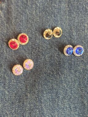 Gold-Plated Crystal Stud Earrings - Available in Red, Blue, Pink and Slate Gray